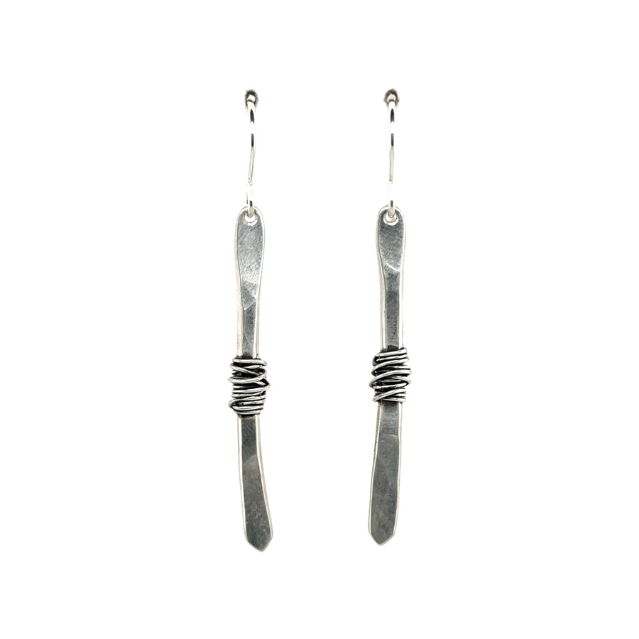 Earrings - Silver Twigs Wrapped With Silver