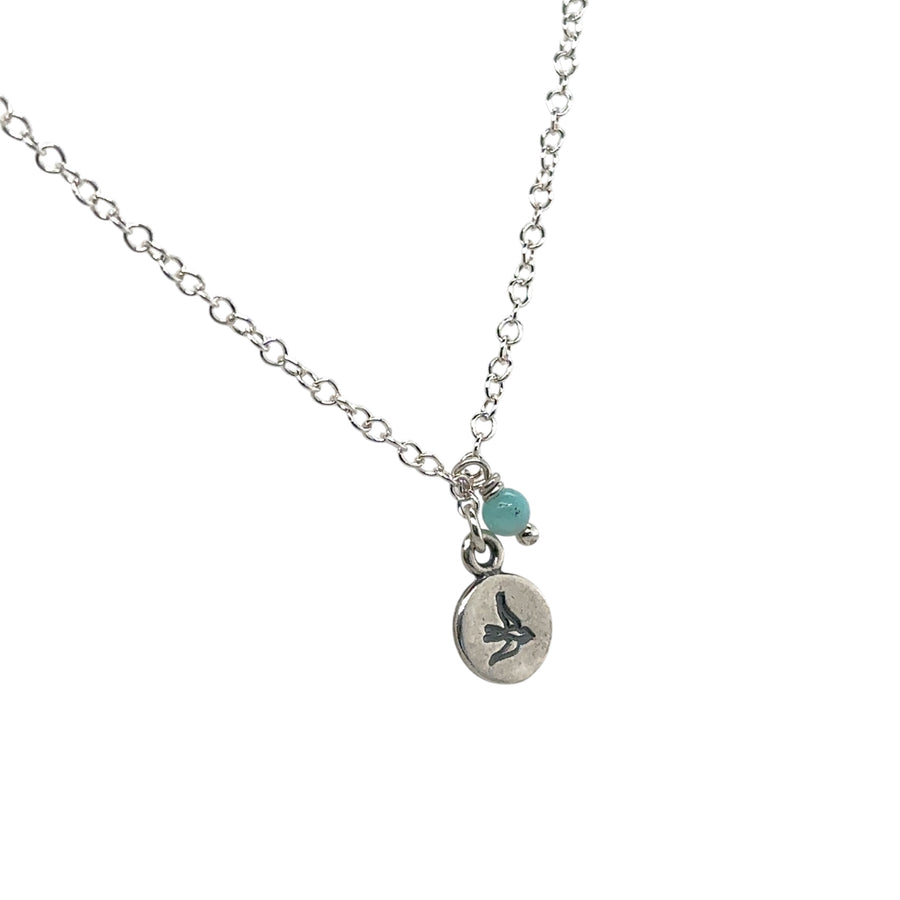 Necklace - Sterling Circle with Small Swallow and Amazonite
