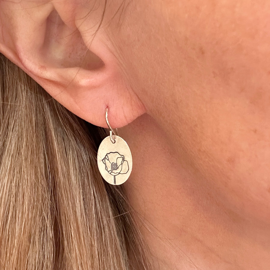 Earrings - Oval with Large Poppy