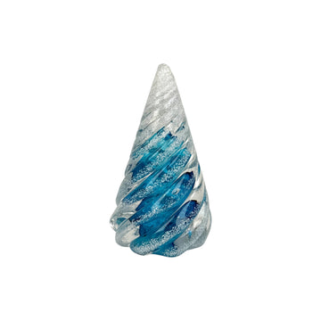 Small Spiral Glass Tree with Snow - Aqua