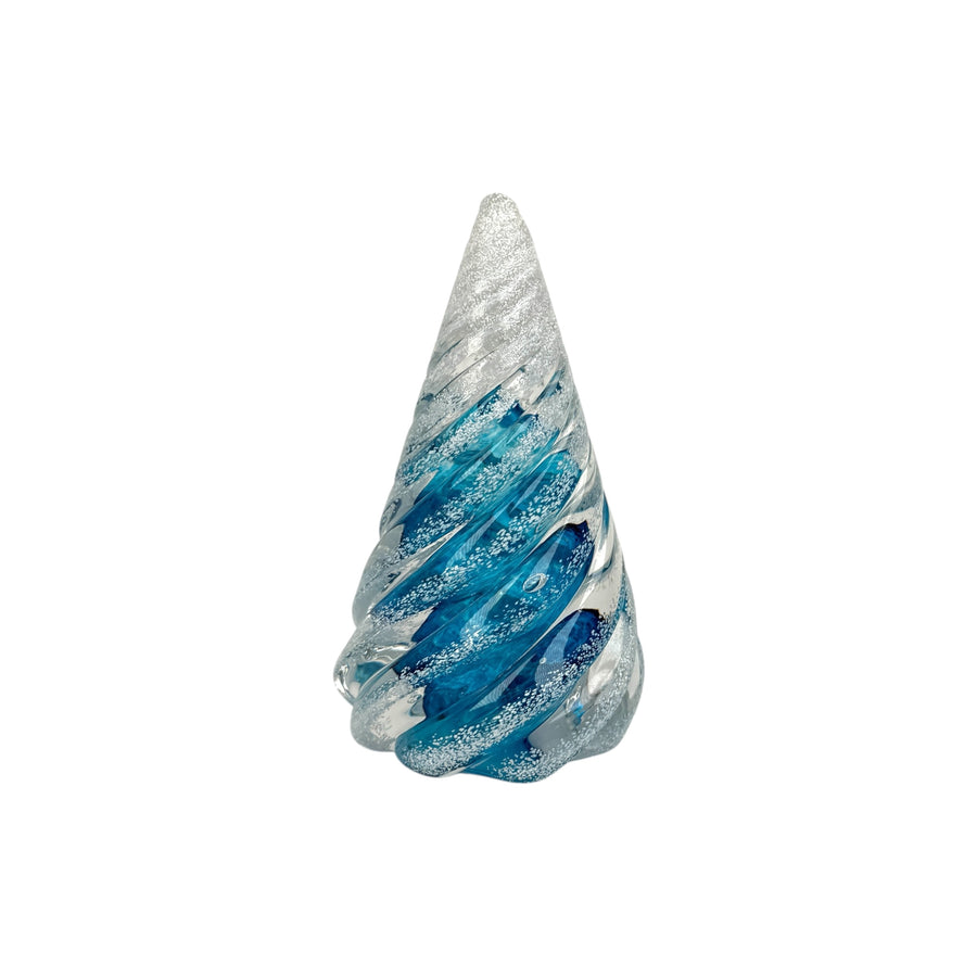 Small Spiral Glass Tree with Snow - Aqua