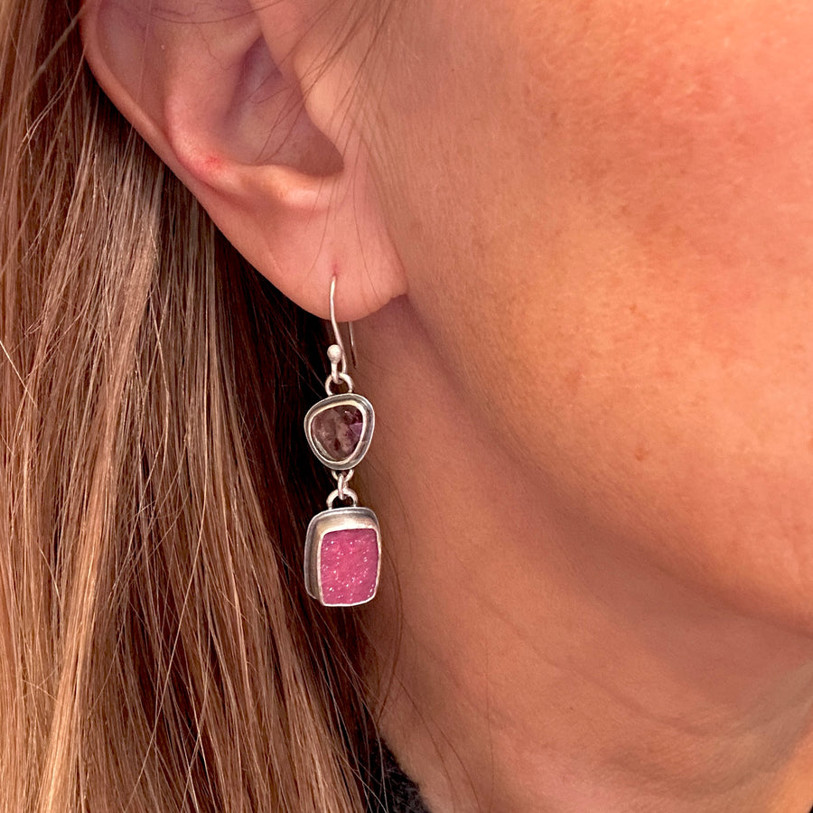 Earrings - Watermelon Tourmaline and Cobalto Calcite