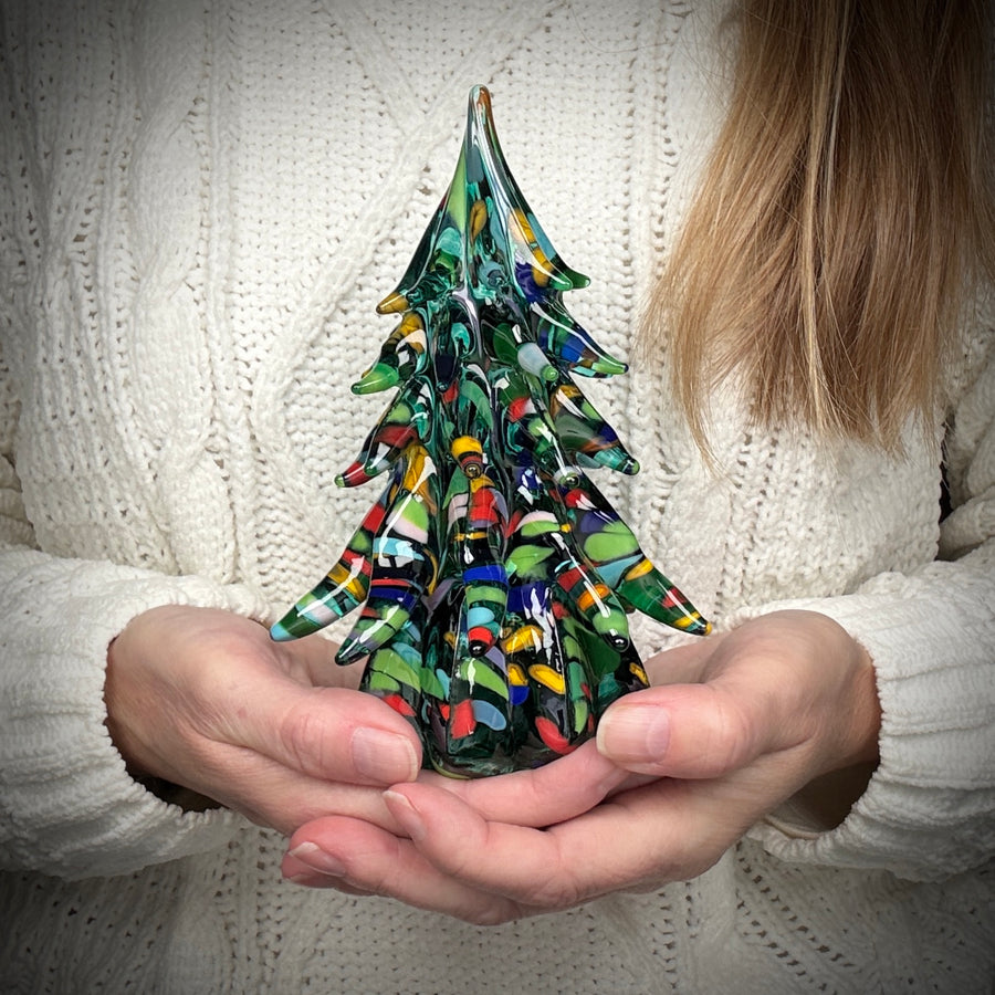 Small Decorated Glass Tree - Dark Emerald