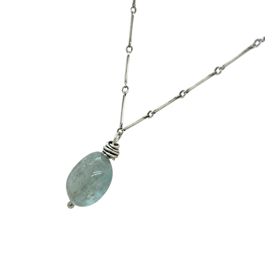 Necklace - Aquamarine Nugget on Bar Chain