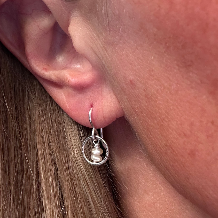 Earrings - Sterling Circle with Pearl Center