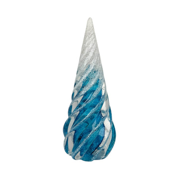 Large Spiral Glass Tree with Snow - Aqua