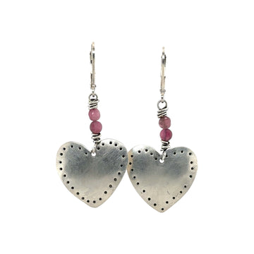 Earrings - Pink Tourmaline with Stamped Hearts