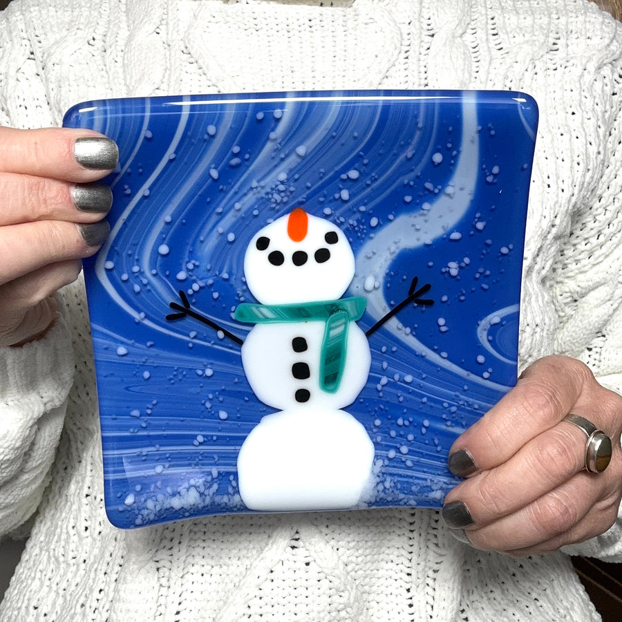 Snowman Plate - Turquoise Scarf