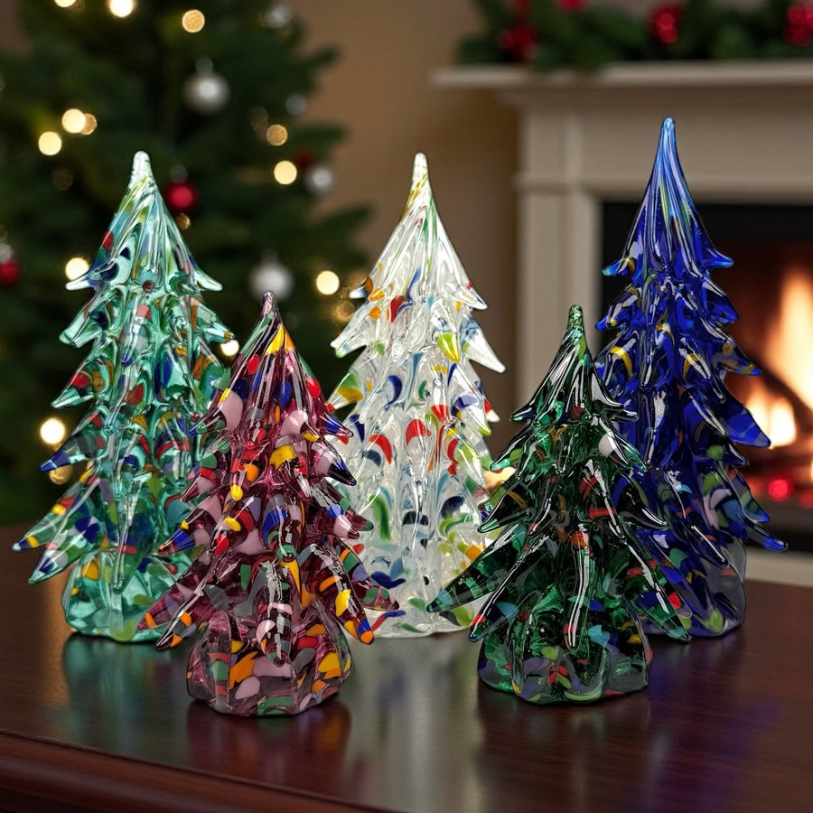Small Decorated Glass Tree - Dark Emerald
