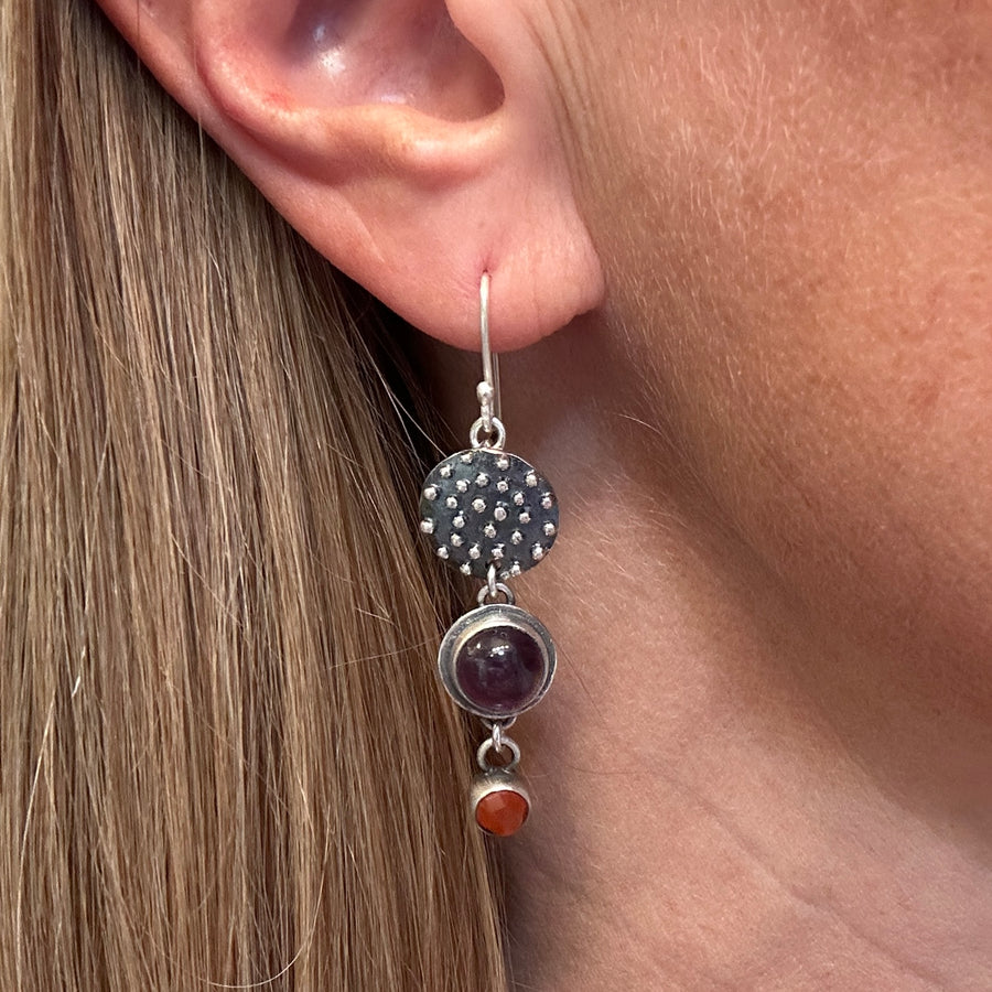 Earrings - Amethyst and Carnelian