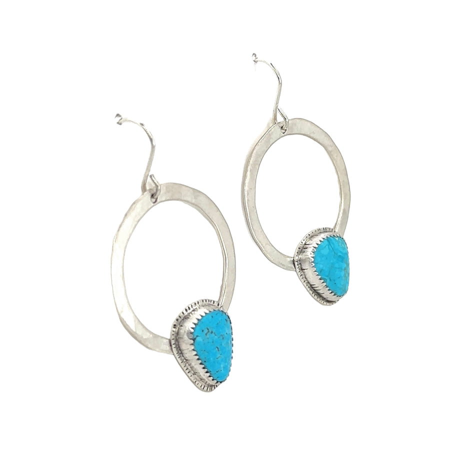 Earrings - Silver Circles with Turquoise