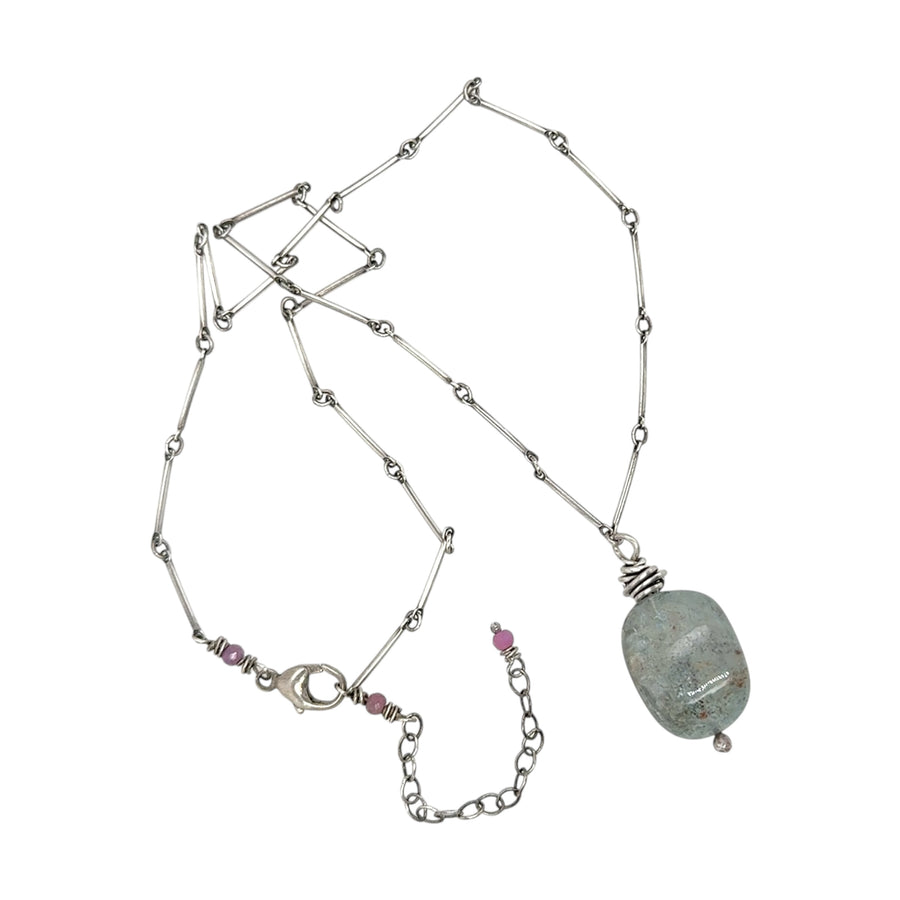 Necklace - Aquamarine Nugget on Bar Chain