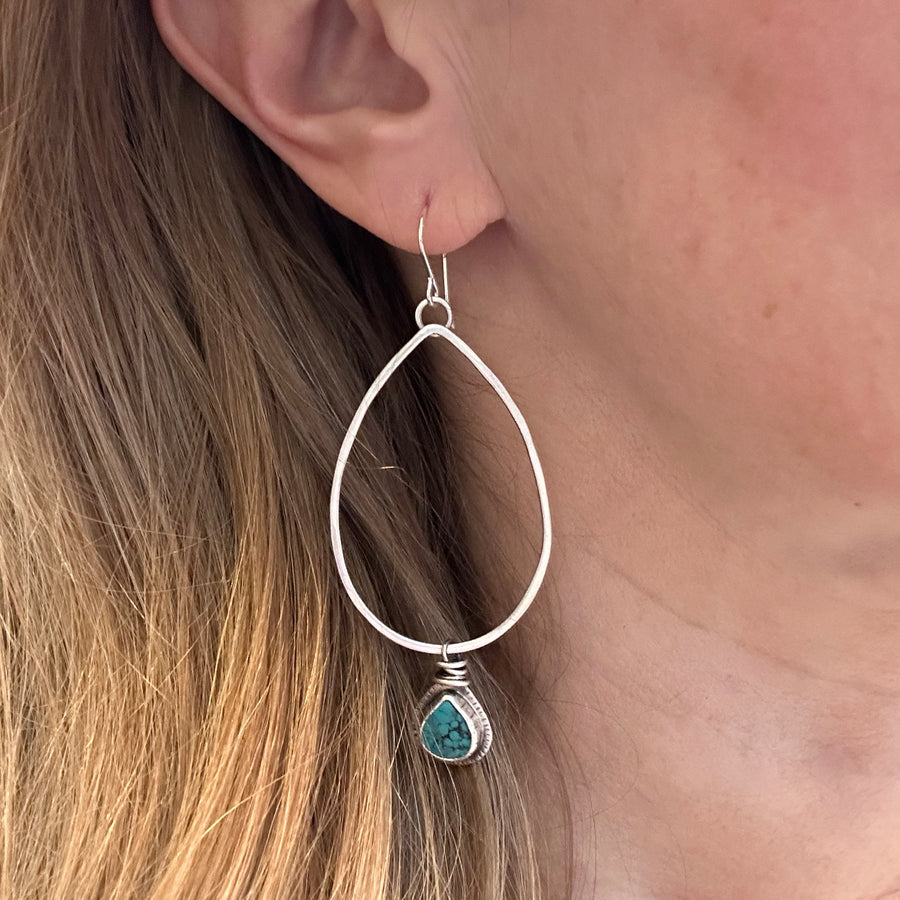 Earrings - Silver Teardrops with Turquoise