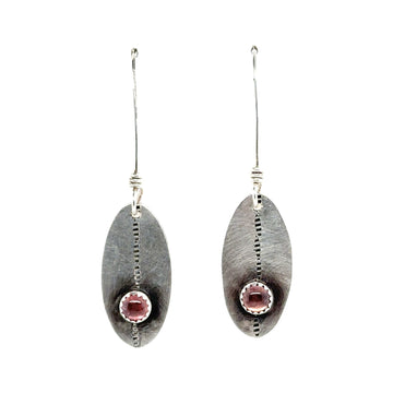 Earrings - Pink Tourmaline with Silver Shields