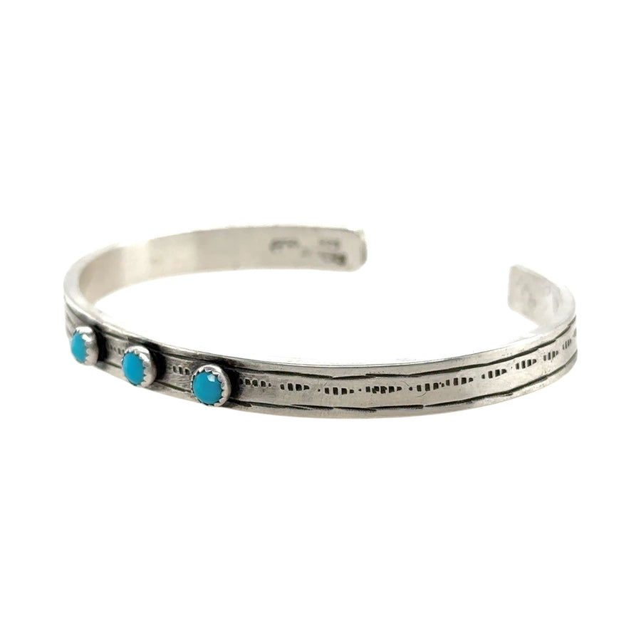 Bracelet - Stamped Silver with 3 Turquoise Stones