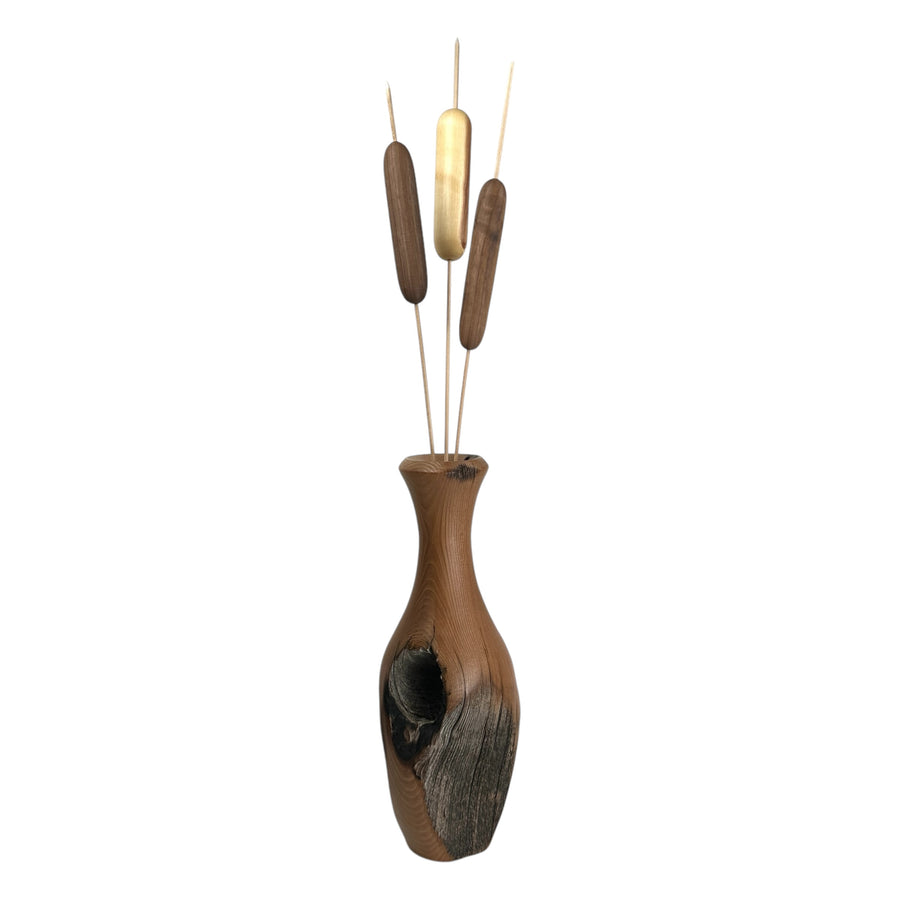 Cedar Post Vase with Cattails