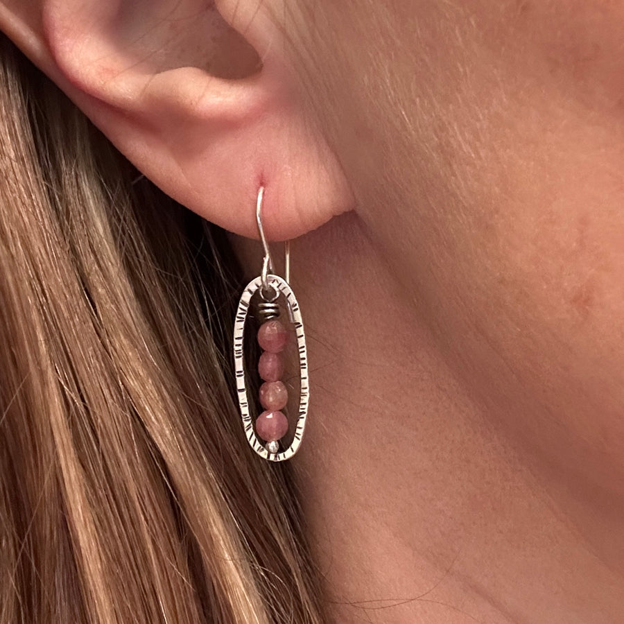 Earrings - Silver Ovals with Pink Tourmaline