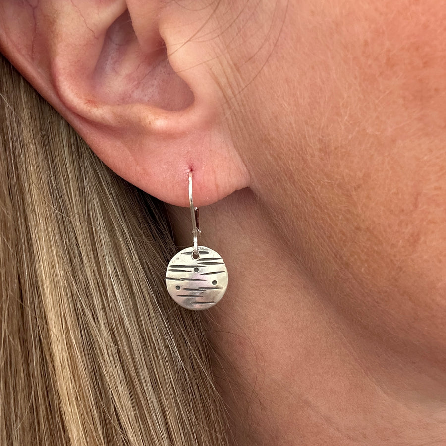 Earrings - Silver Stamped Disks