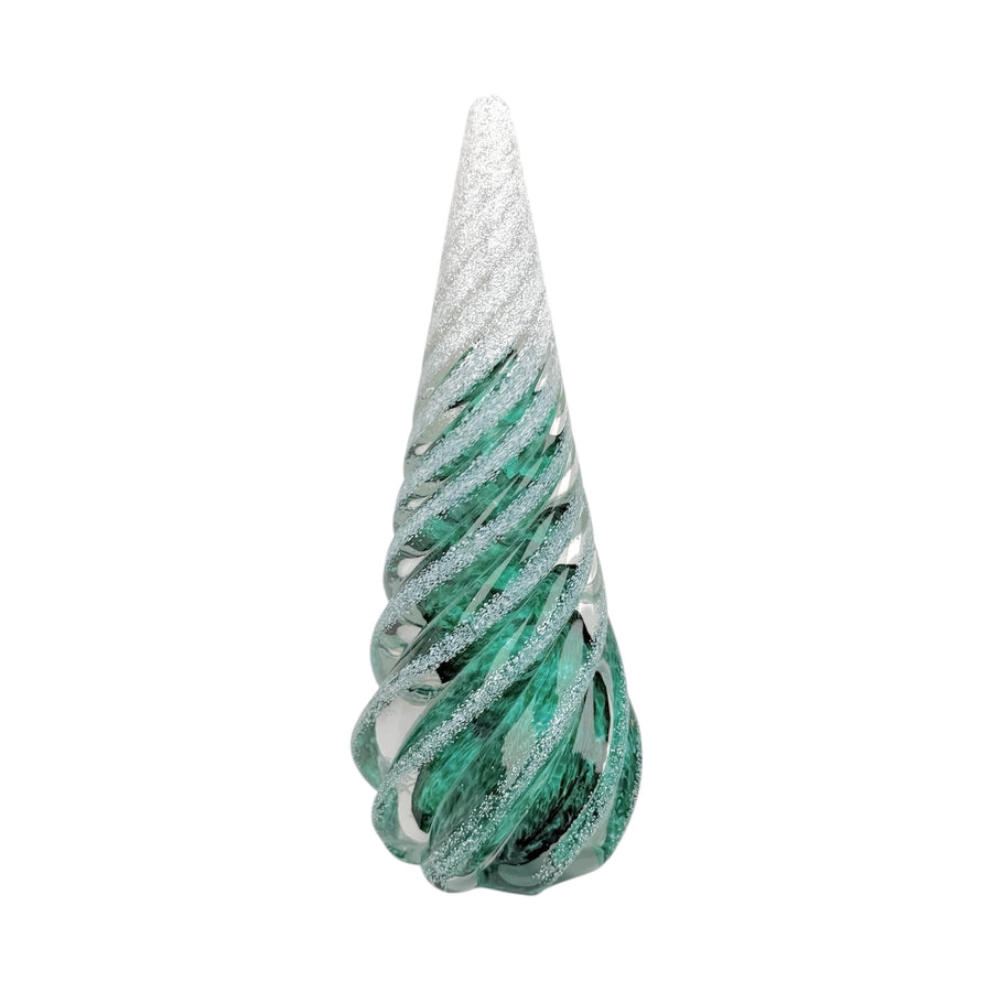 Large Spiral Glass Tree with Snow - Light Emerald