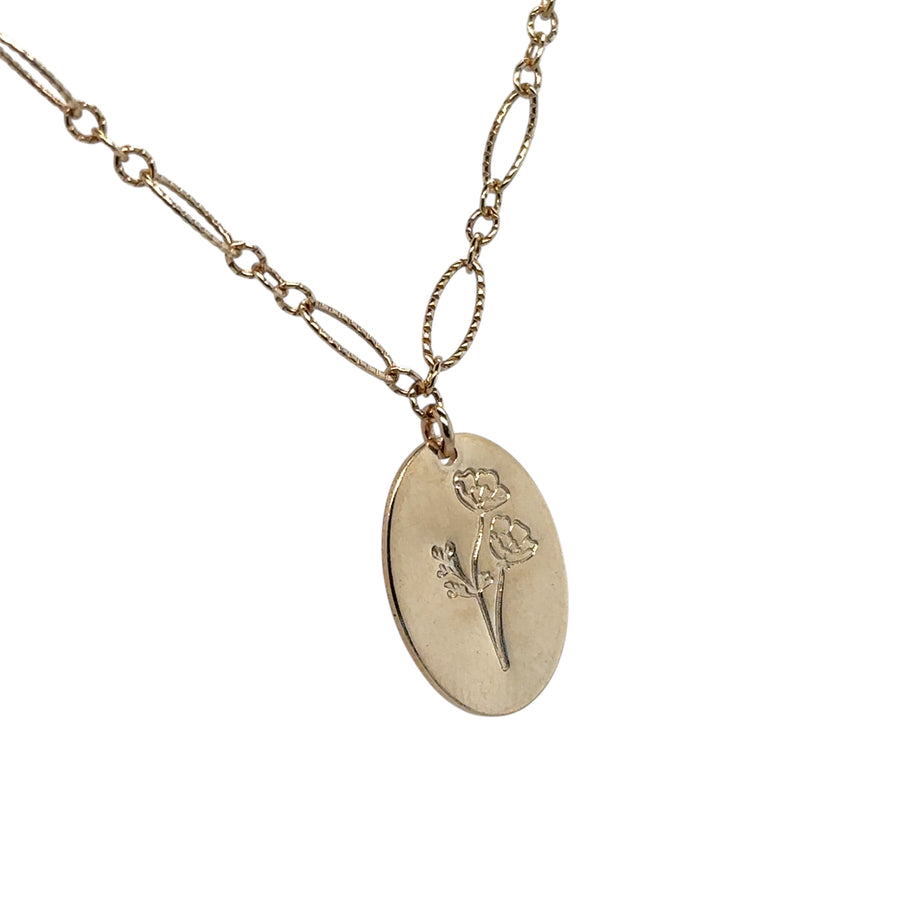 Necklace - Large Oval with California Poppy