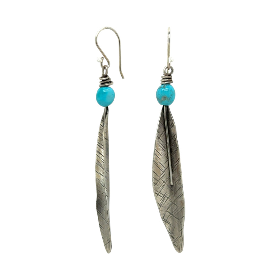 Earrings - Silver Feathers with Turquoise
