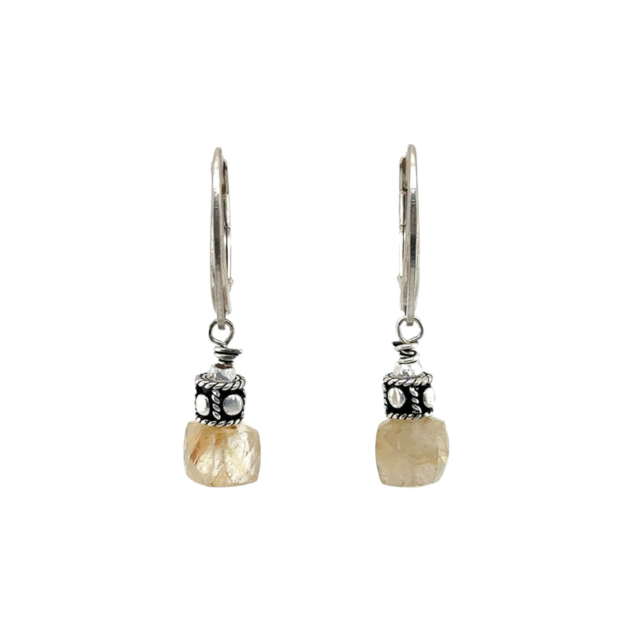 Earrings - Rutilated Quartz Cube - Tiny