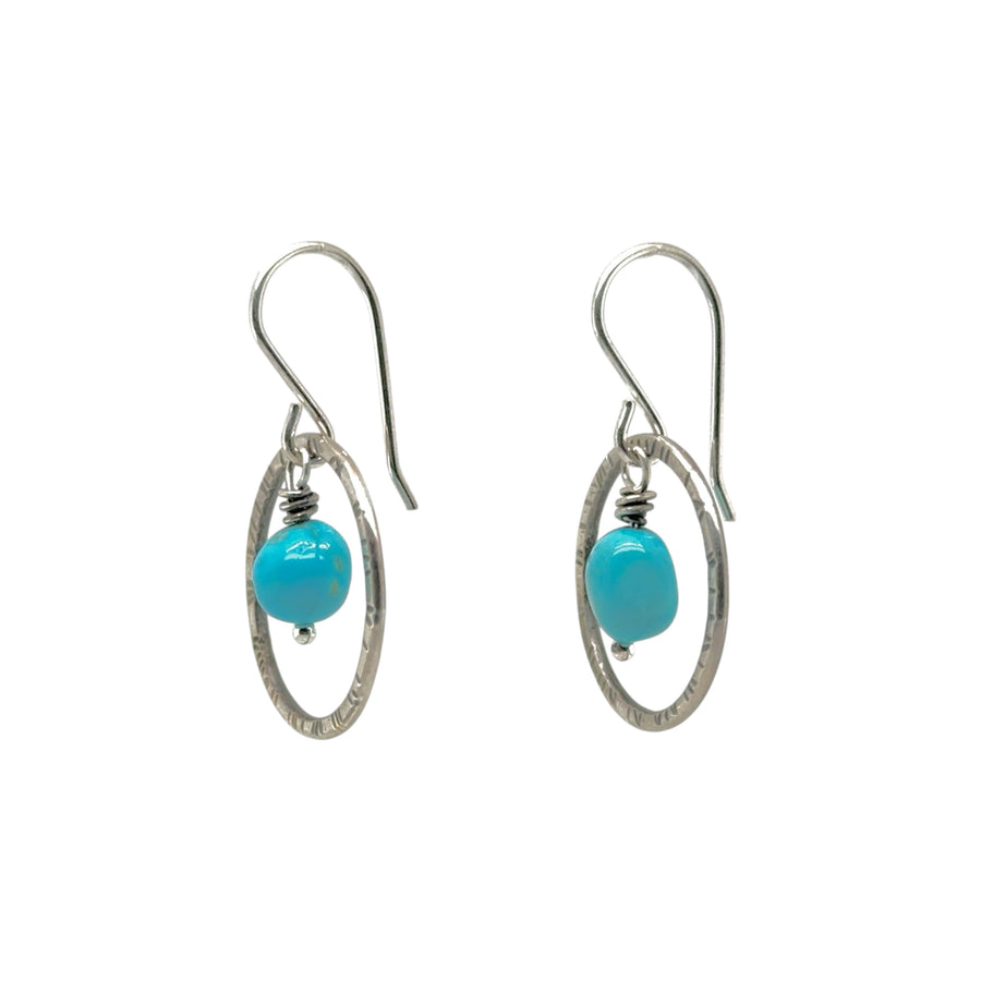 Earrings - Stamped Hammered Circles with Turquoise