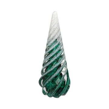 Large Spiral Glass Tree with Snow - Dark Green