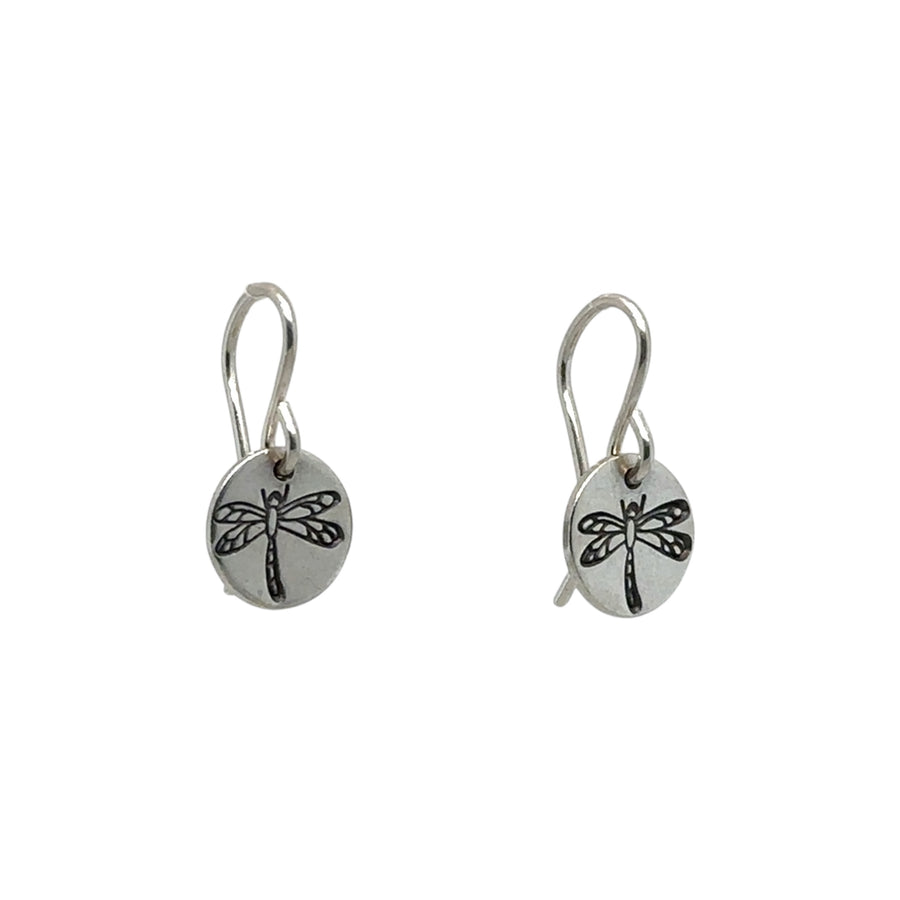 Earrings - Disk with Dragonfly