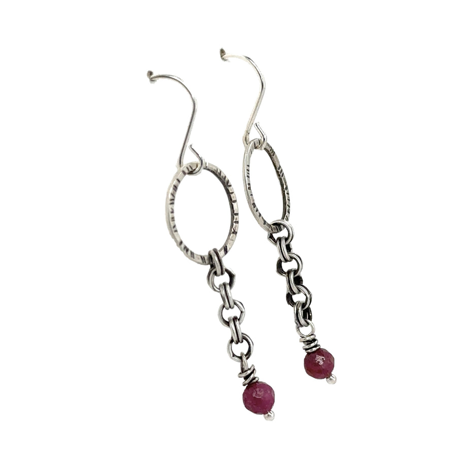 Earrings - Silver Circles with Ruby