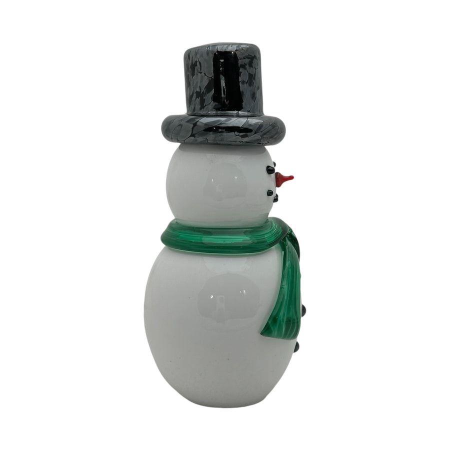 Snowman with Top Hat and Green Scarf