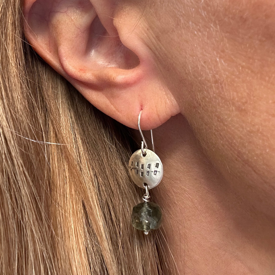 Earrings - Moss Aquamarine on Silver Disks