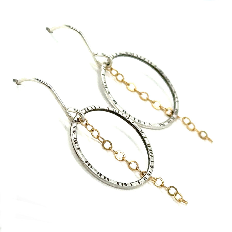 Earrings - Stamped Circles with Gold Filled Chain