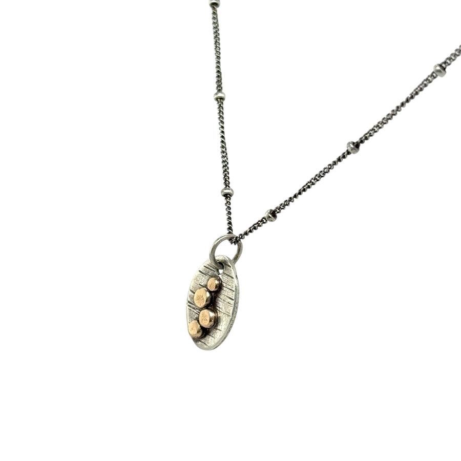 Necklace - Silver Oval with 14K Dots