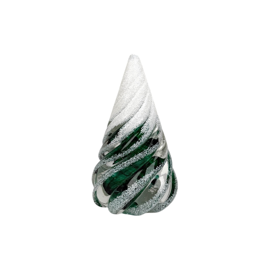Small Spiral Glass Tree with Snow - Dark Green