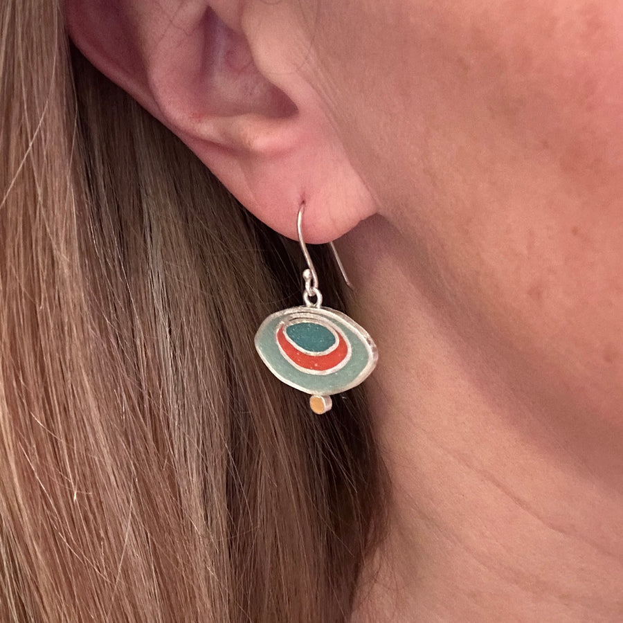 Earrings - Resin - Teal and Orange