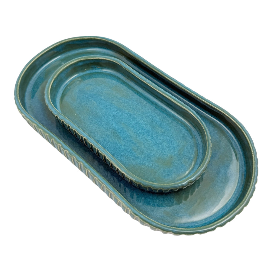Two Piece - Oval Serving Trays - Teal