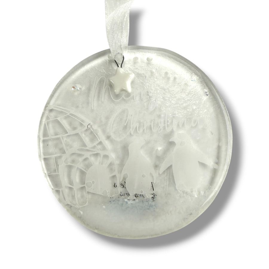 Penguins and Igloo Glass Ornament