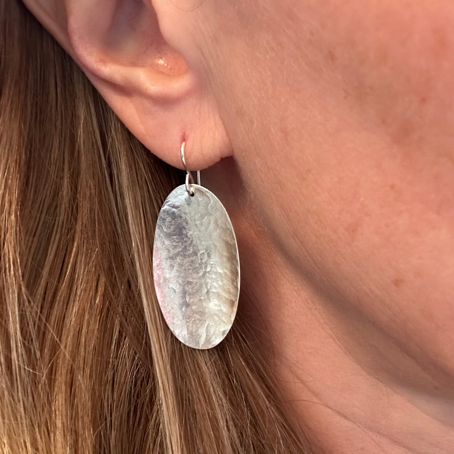 Earrings - Sterling Hammered Oval