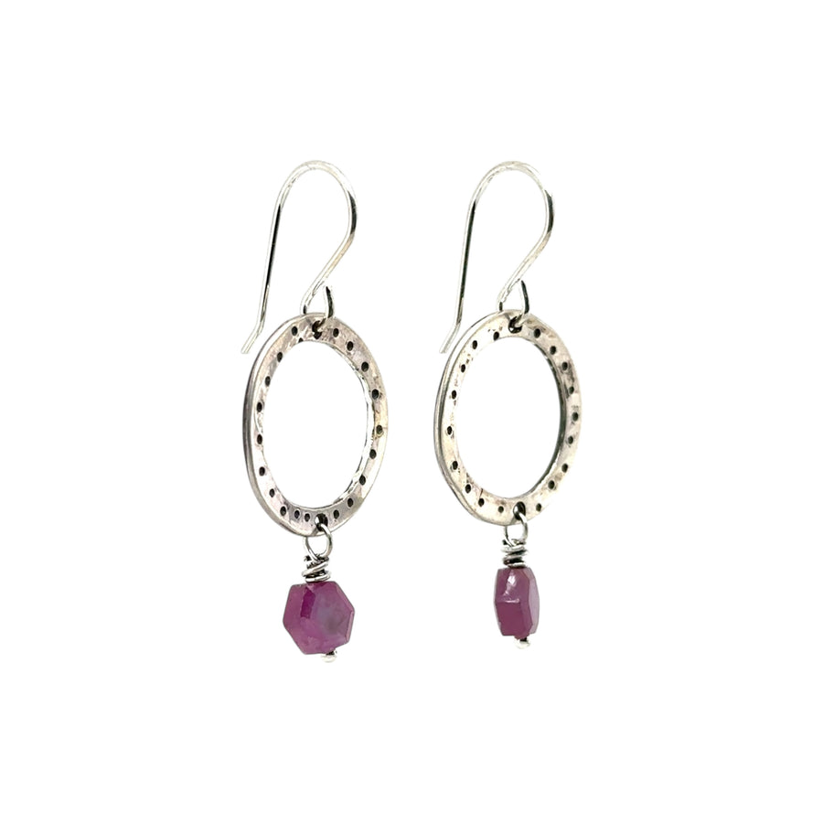Earrings - Ruby with Silver Circles