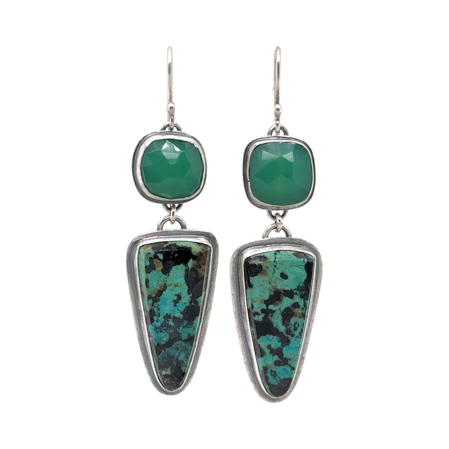 Earrings - Psilomelane Chrysocolla and Chrysoprase