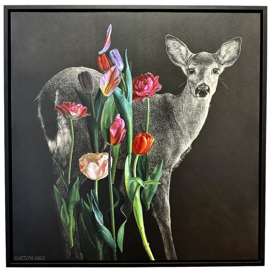 Tulips and Doe 2024 - Original Scratchboard