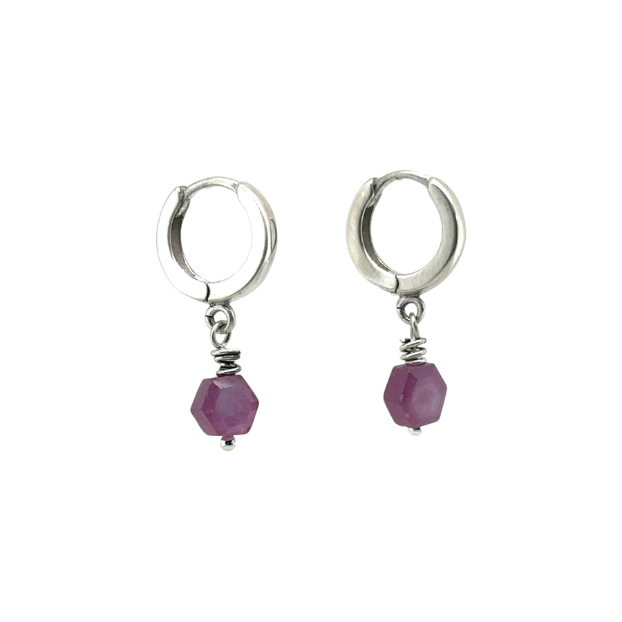 Earrings - Huggie Hoops with Ruby