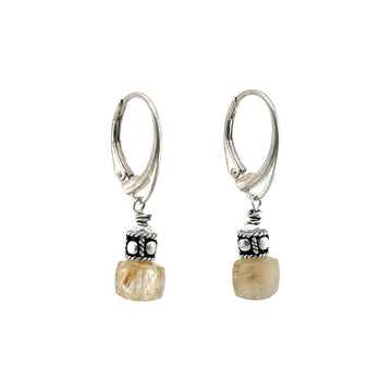 Earrings - Rutilated Quartz Cube - Tiny