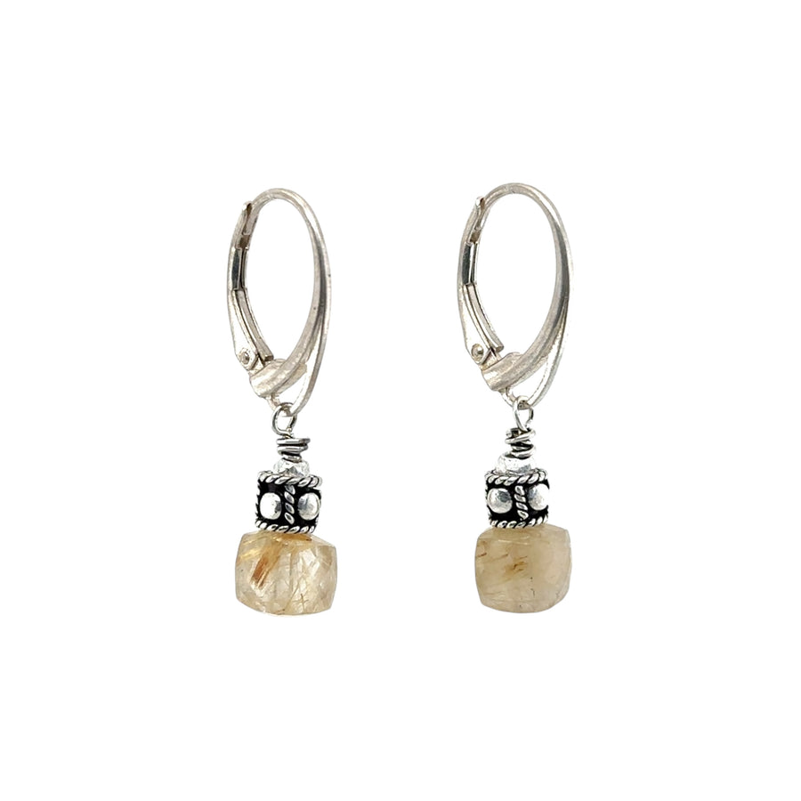 Earrings - Rutilated Quartz Cube - Tiny