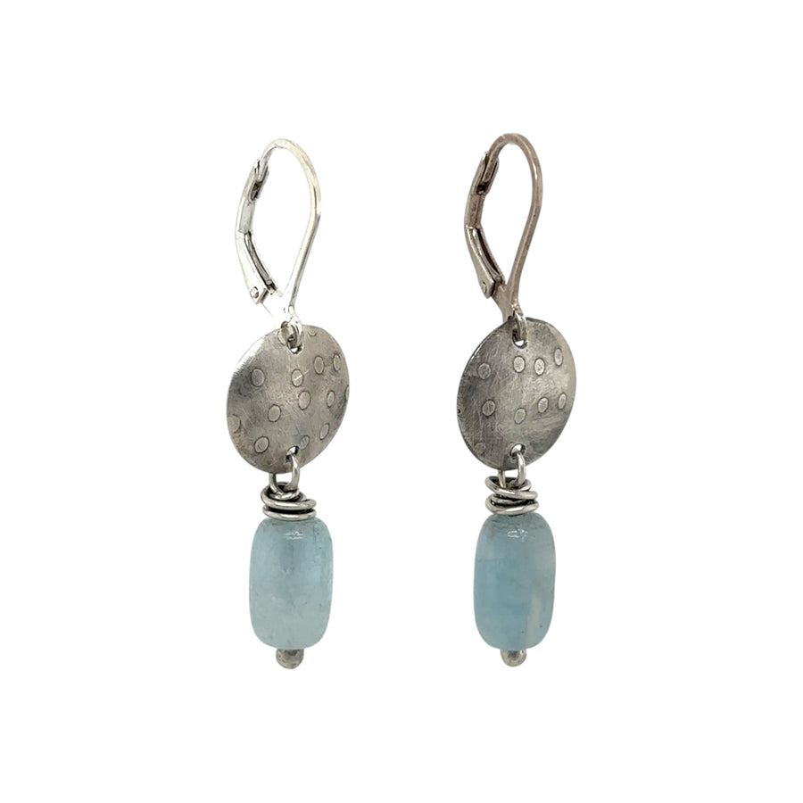 Earrings - Aquamarine with Dotted Silver