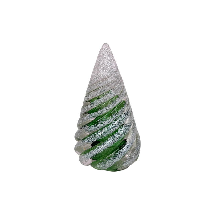 Small Spiral Glass Tree with Snow - Light Green
