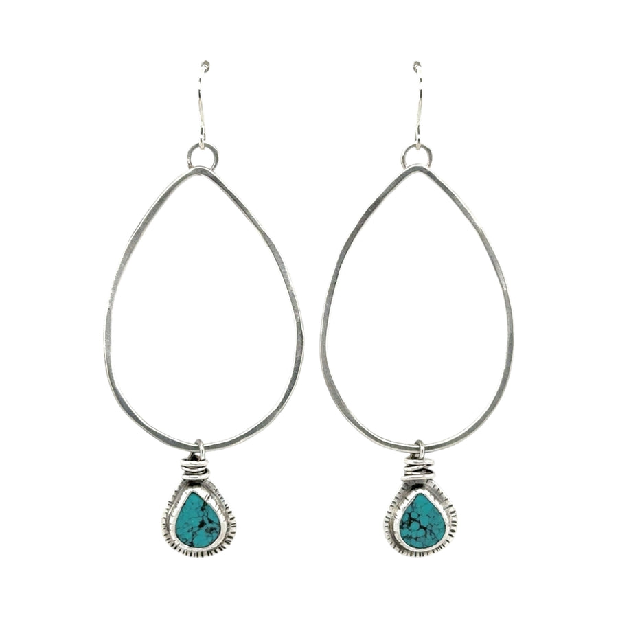 Earrings - Silver Teardrops with Turquoise