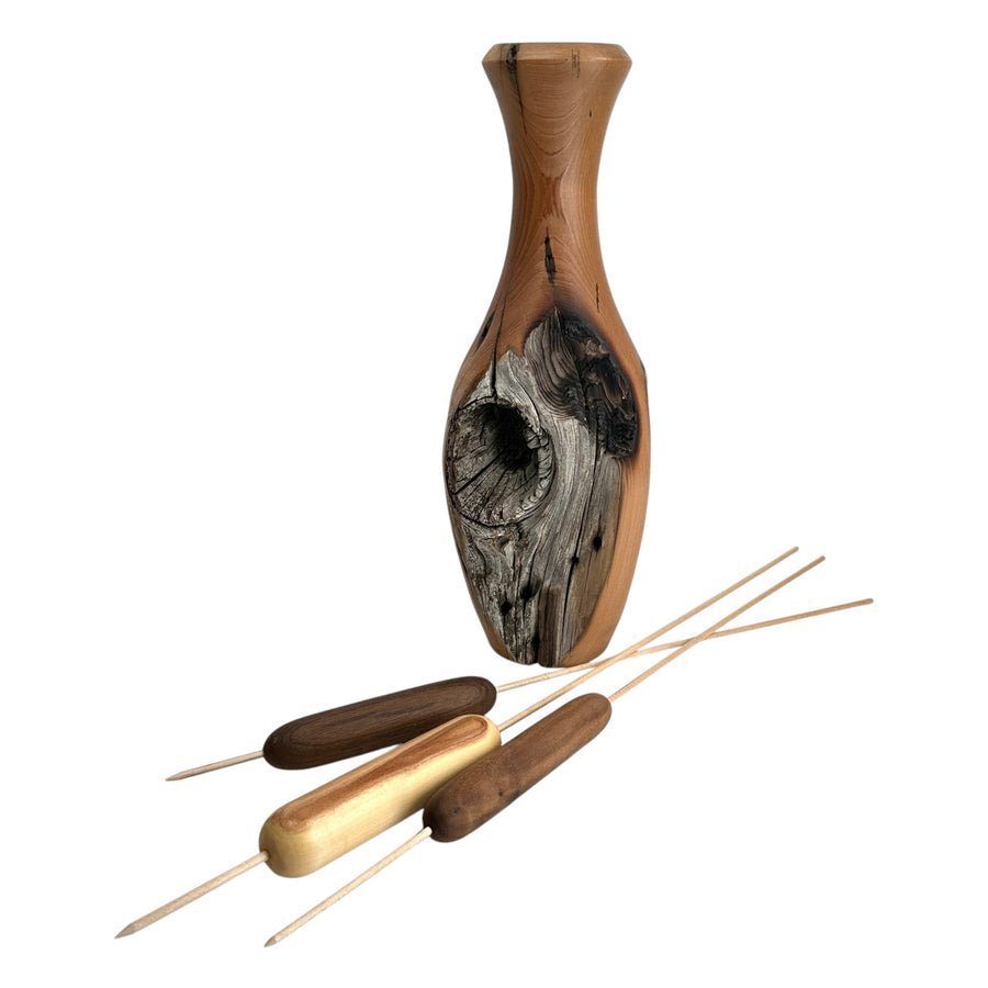 Cedar Post Vase with Cattails