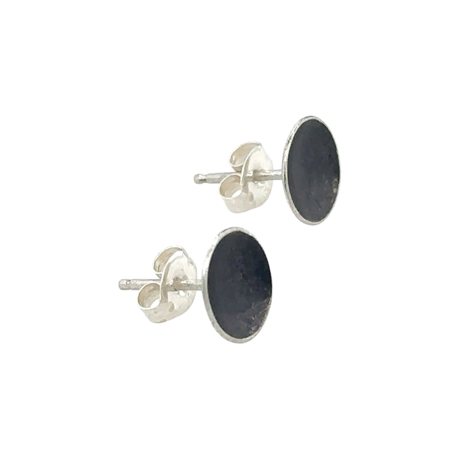 Earrings - Oxidized Sterling Silver Disk Stud